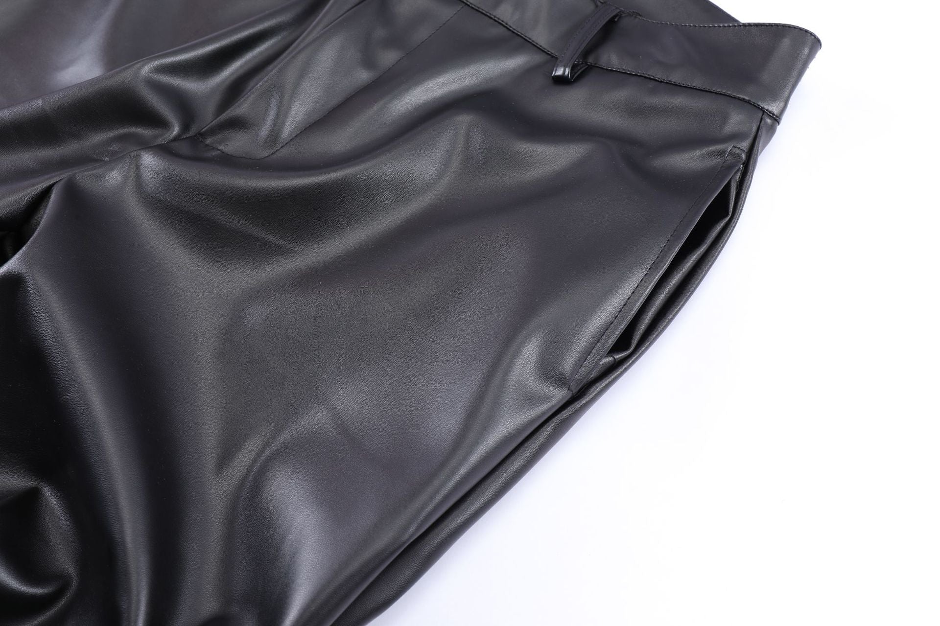 PU Leather Pleats Straight Pants