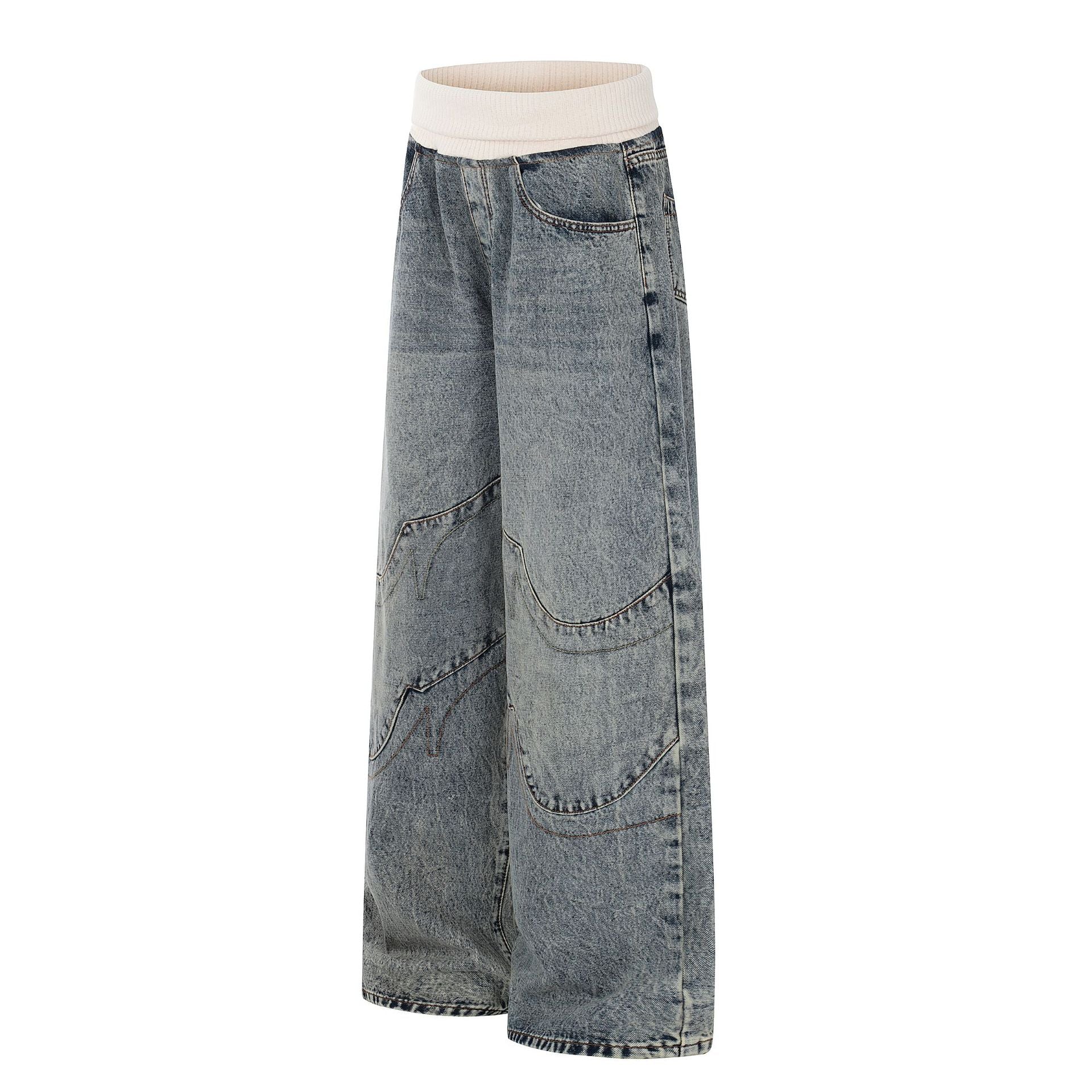 Deconstruction Patchwork Wide Leg Denim Jeans