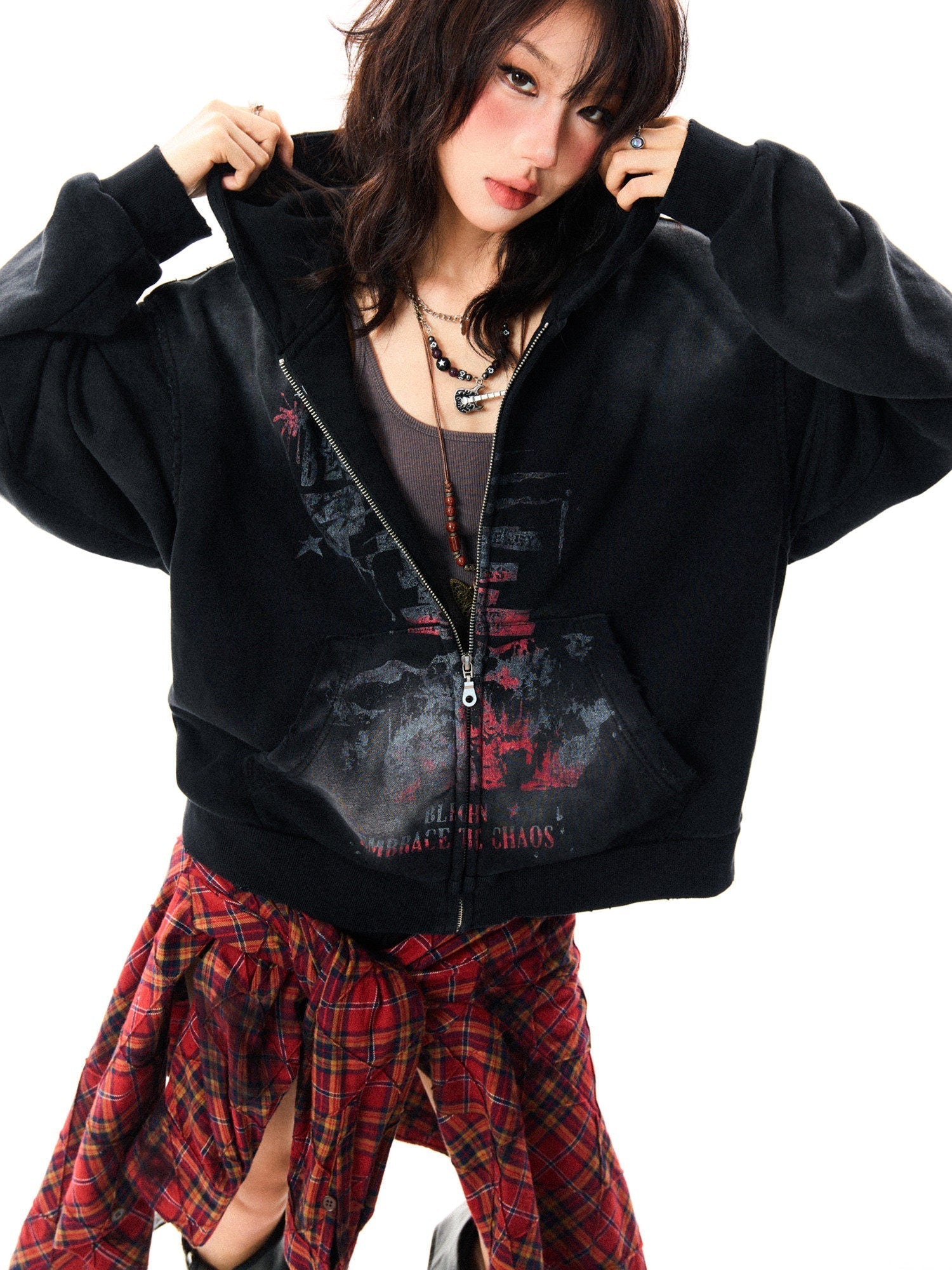 Paint Splash Graphic Print Oversize Zipper Hoodie