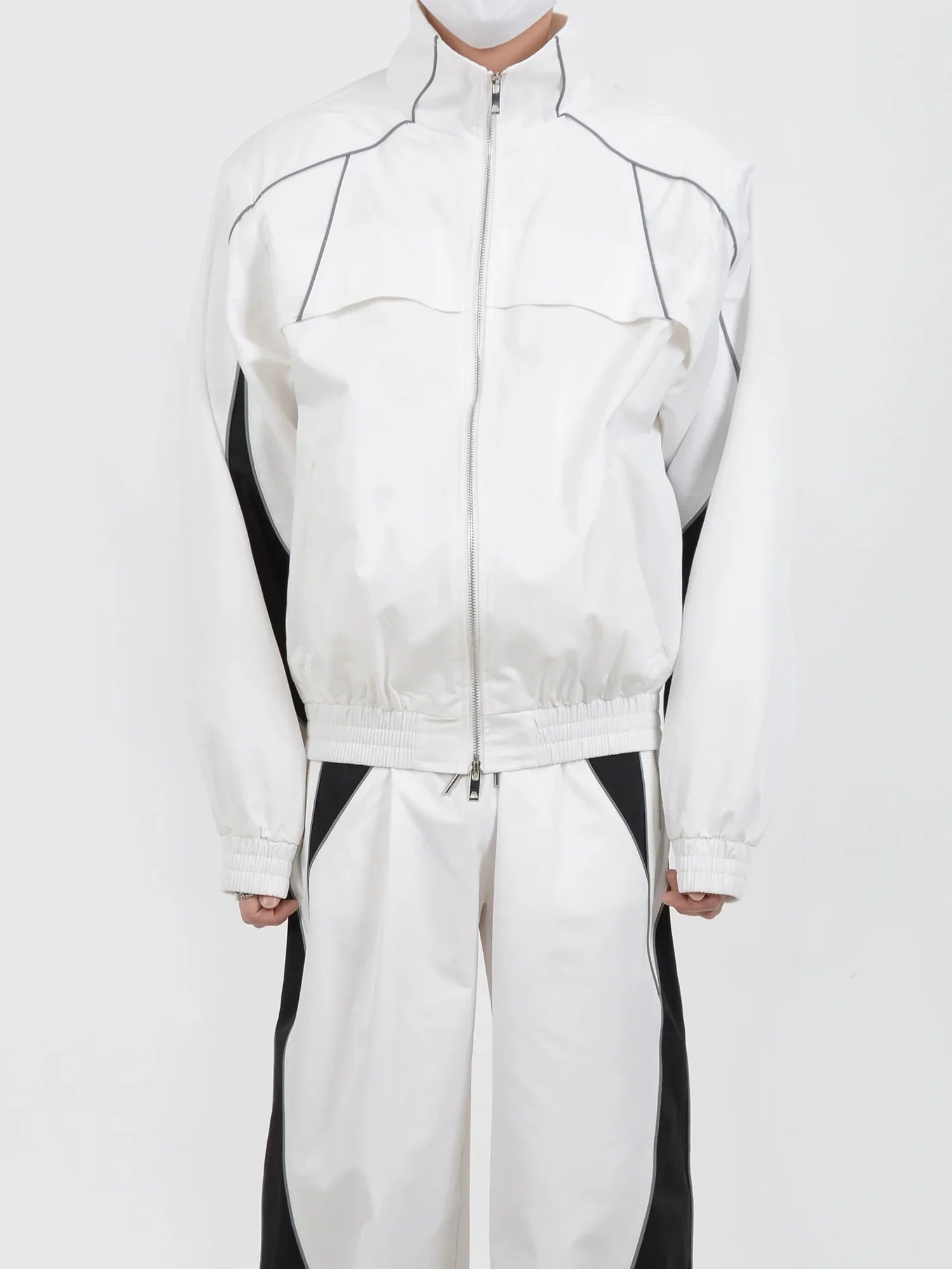 Contrast Color Sporty Jacket & Wide-leg Sporty Pants Setup