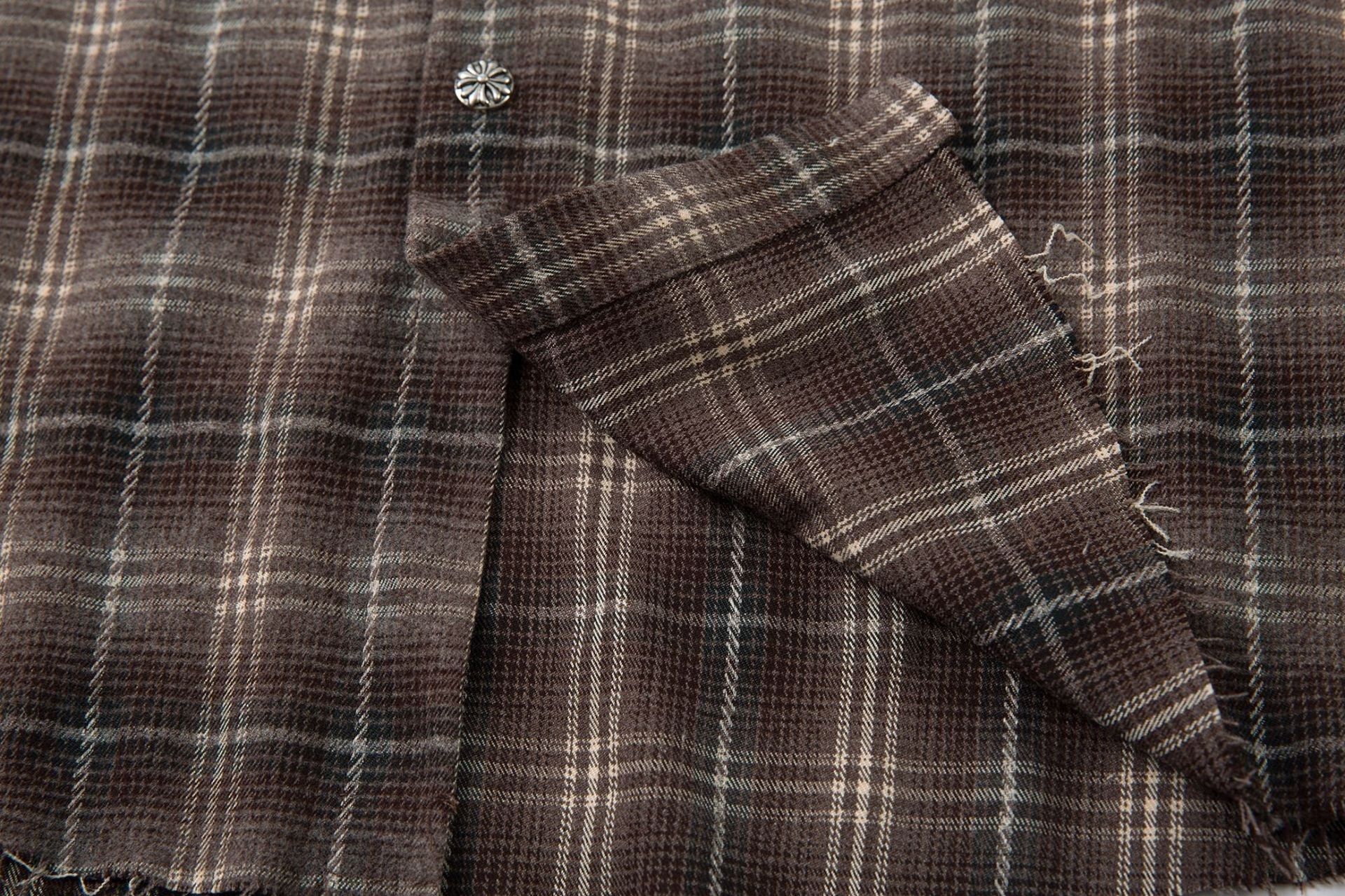 Plaid Letter Embroidery Fake Layered Long Sleeve Shirt