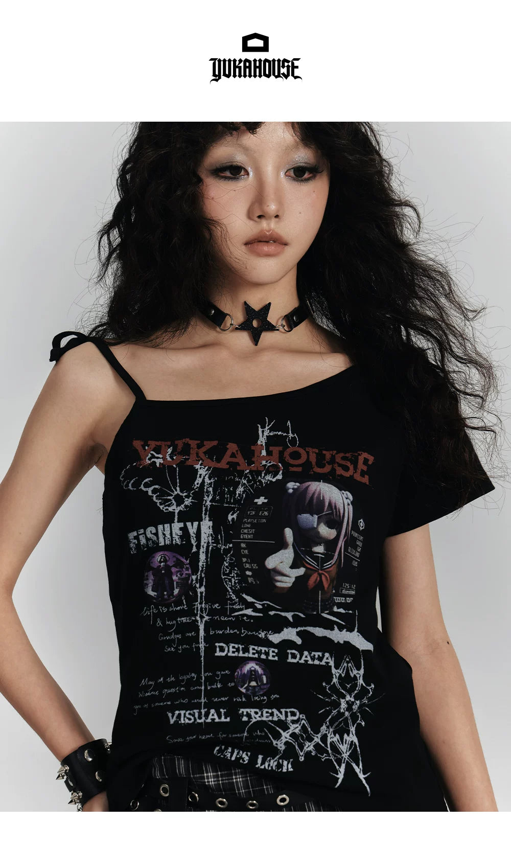 Off-Shoulder Graphic Print Slim Short Sleeve T-Shirt