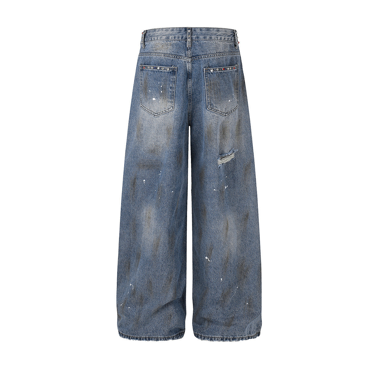 Washed Paint Damage Wide Leg Denim Jeans