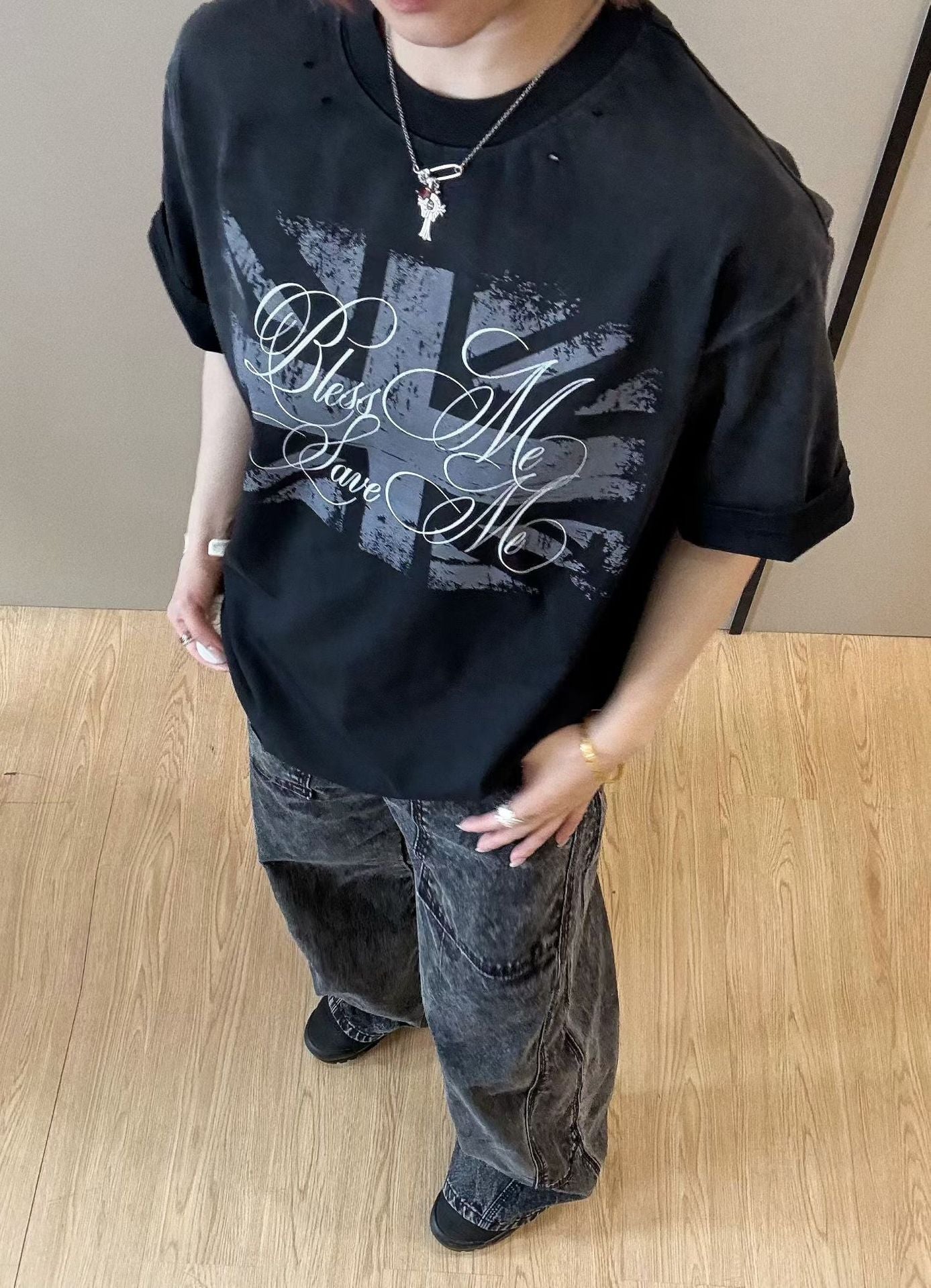 Damage Letter Print Short Sleeve T-Shirt