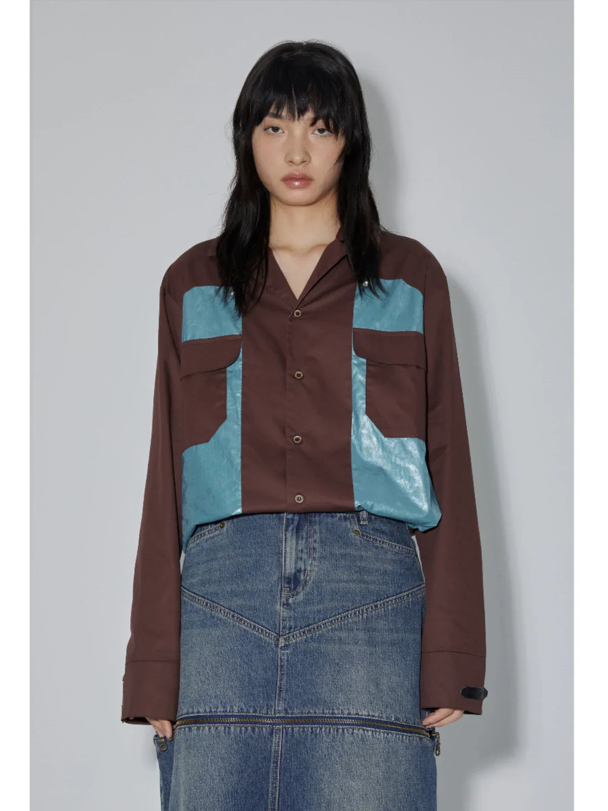 Colorblock Patchwork Long Sleeve Shirt