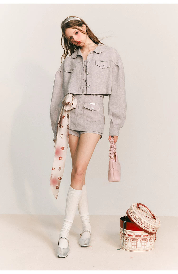 Cropped Jacket & Short Skirt Pants & Tubetop Setup