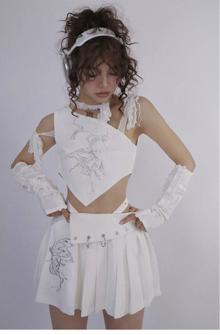 Butterfly Embroidery Pleats Short Skirt