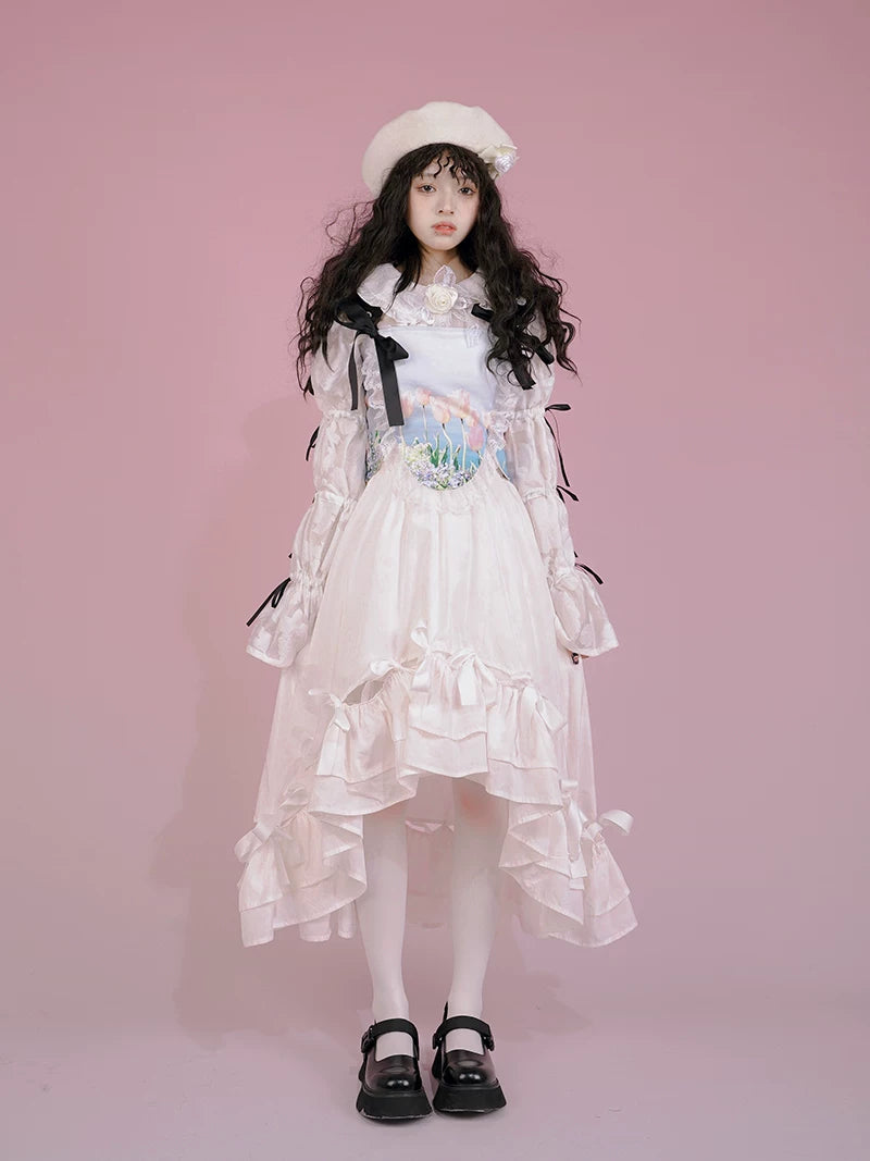 Irregular Bow Elastic Waist Long Skirt
