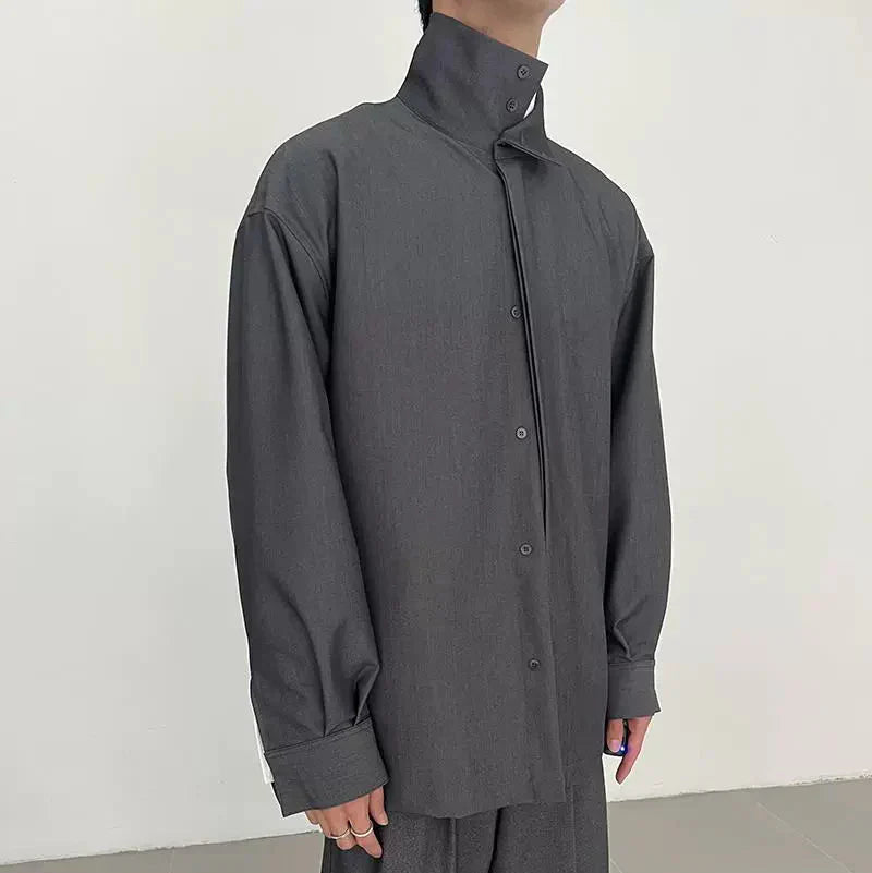 Reverse Pocket High-Neck Long Sleeve Shirt