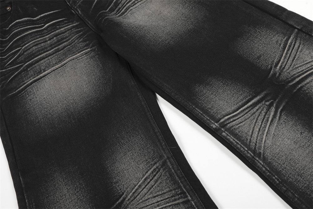 Faded Wide-Leg Jeans - Distressed Denim