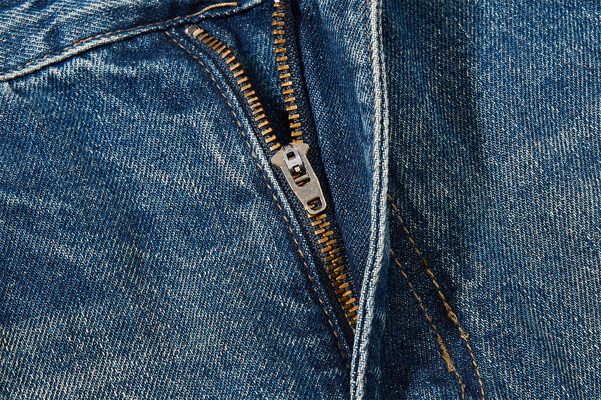 Embroidery Curved Wide Leg Denim Jeans