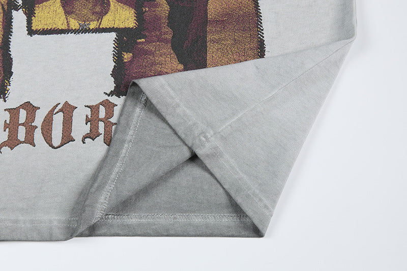 Washed Portrait Print Short Sleeve T-Shirt