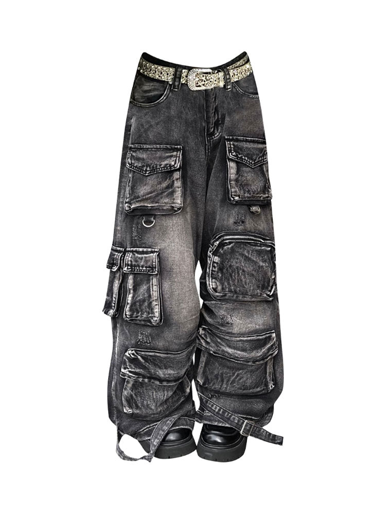 Jean cargo noir vintage multi-poches