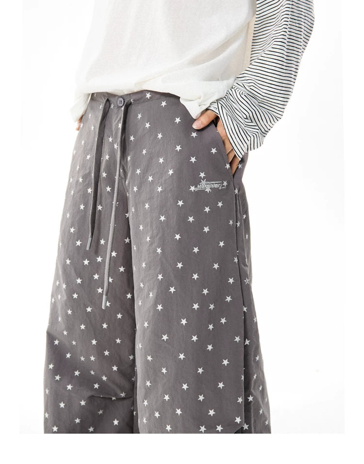 Allover Star Print Wide-Leg Pants
