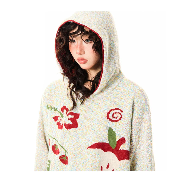 Fruit Pattern Knit Oversize Hoodie
