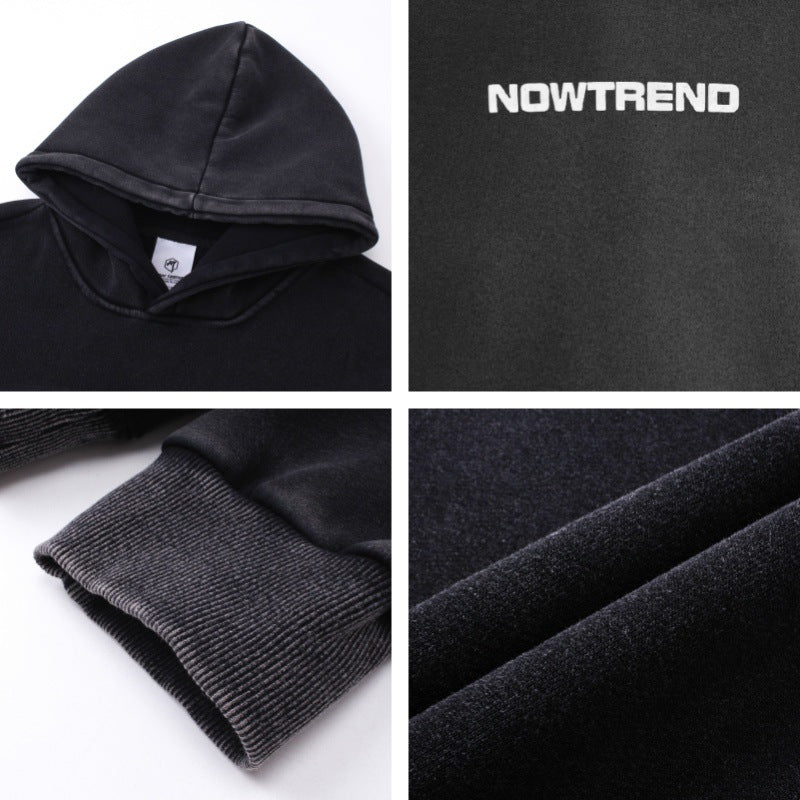 Washed Gradient Letter Print Oversize Pullover Hoodie