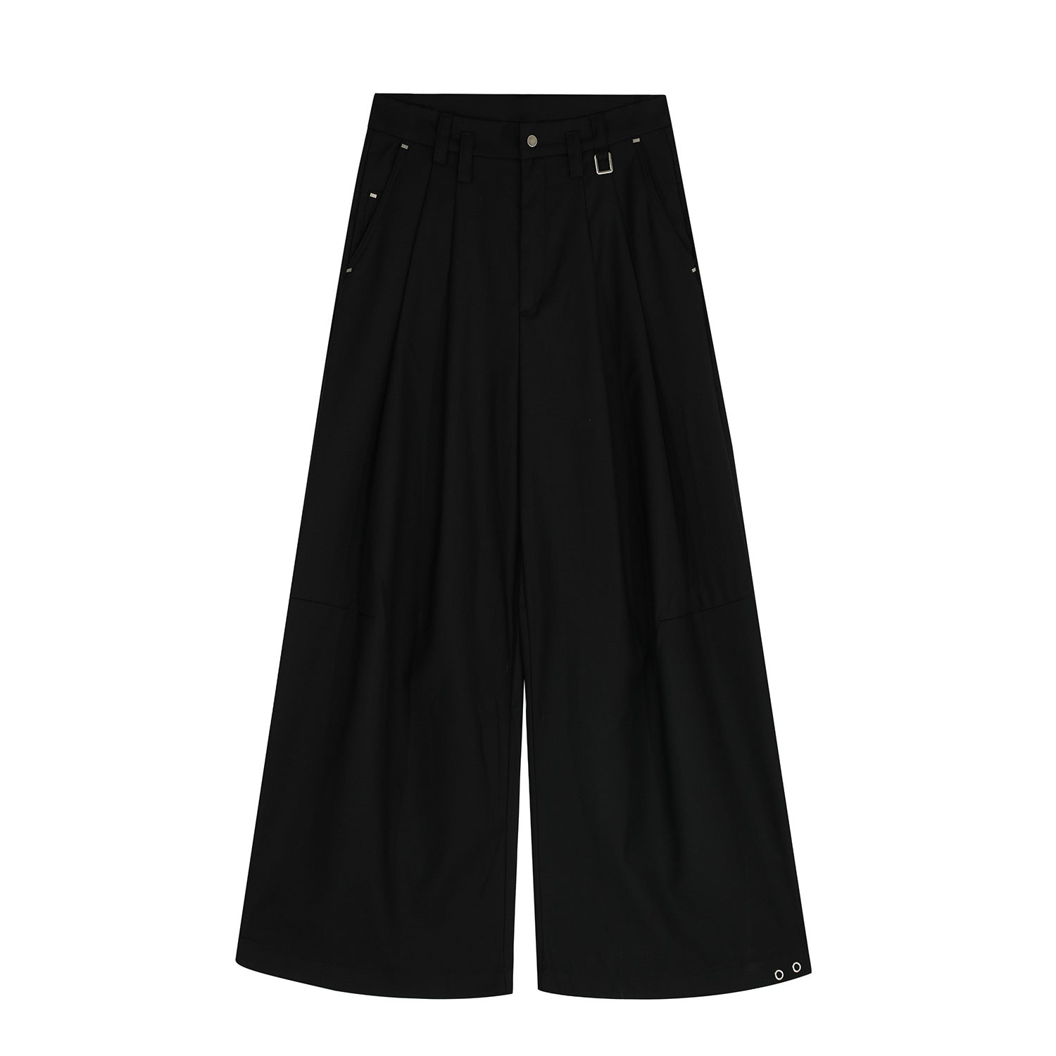 Metal Buckle Pleats Wide Leg Pants