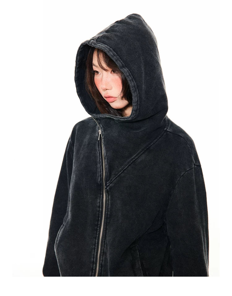 Asymmetrical Zipper Oversize Hooded Jacket