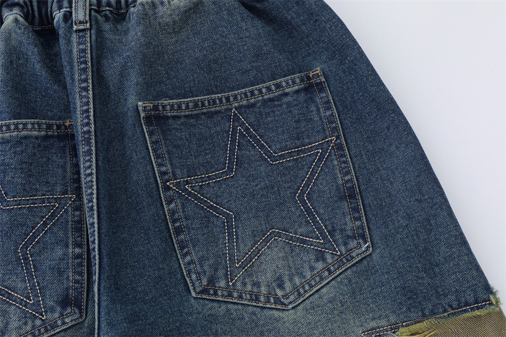 Patch Star Embroidered Denim Shorts