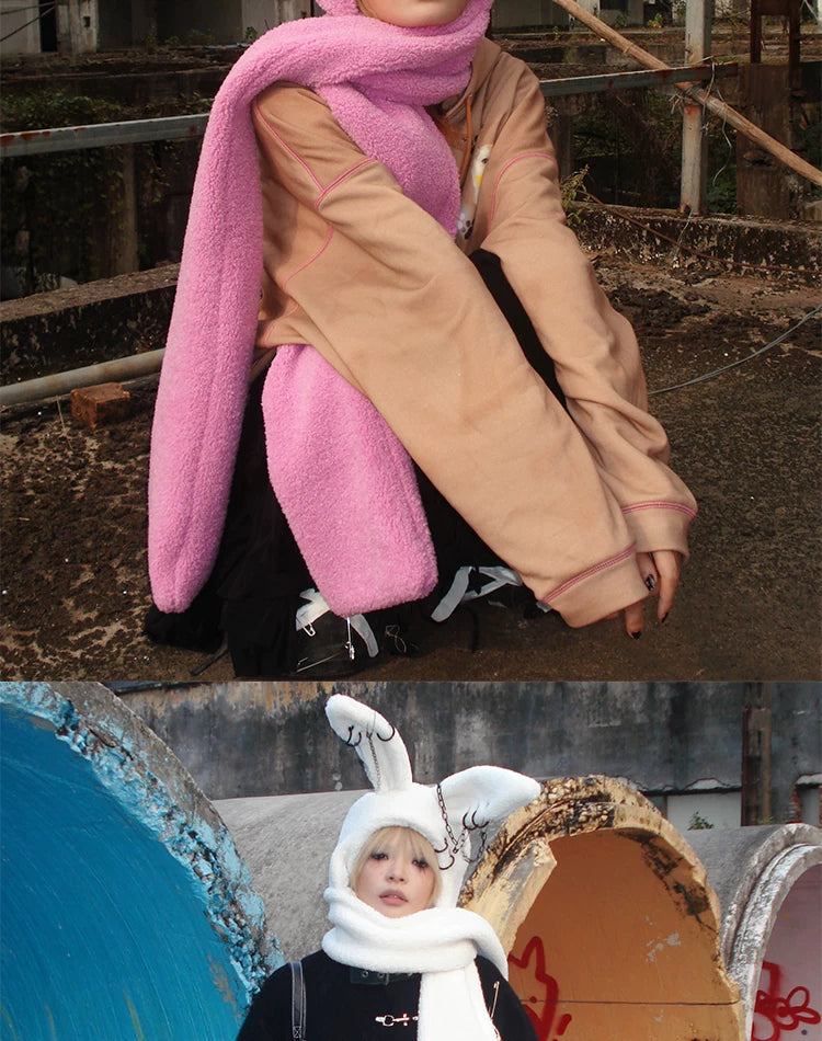 Rabbit Plush Ear Scarf Hat