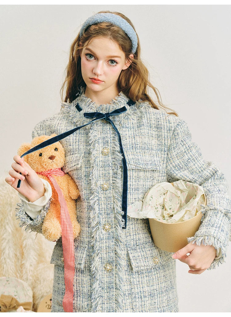 Bow Jacquard Jacket & Tassel Jacquard Short Skirt Setup