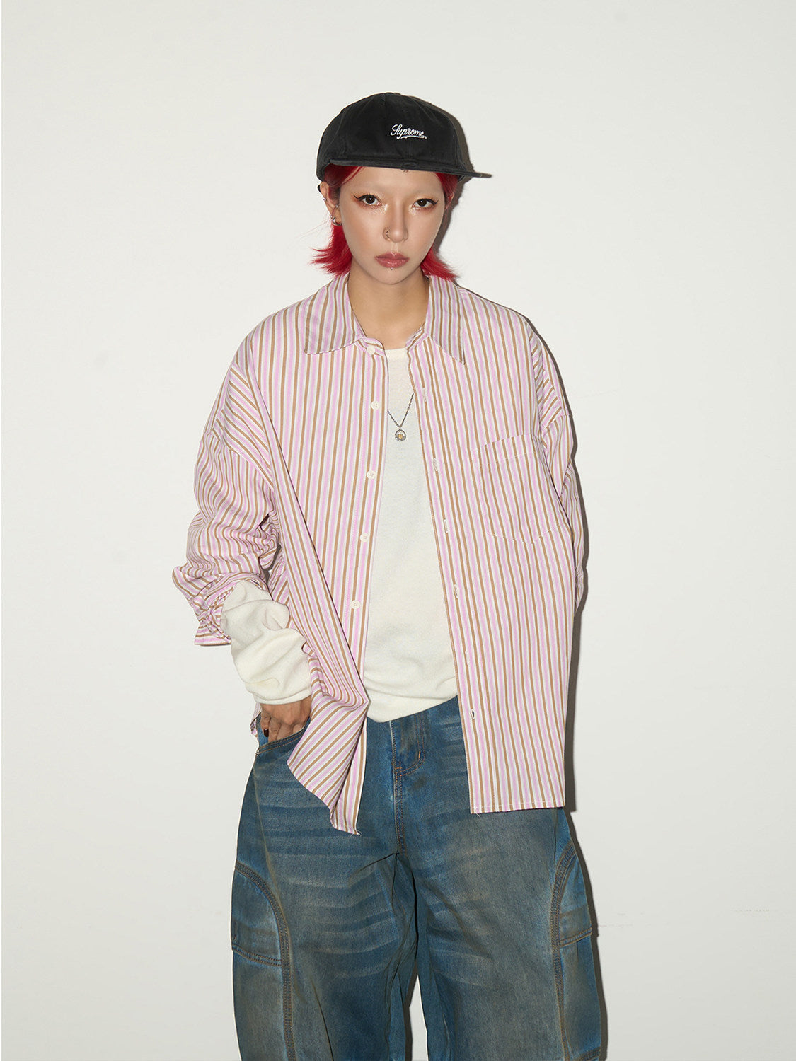 Stripe Oversize Long Sleeve Shirt