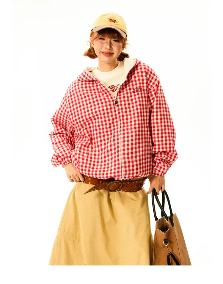 Gingham Logo Zipper Hoodie