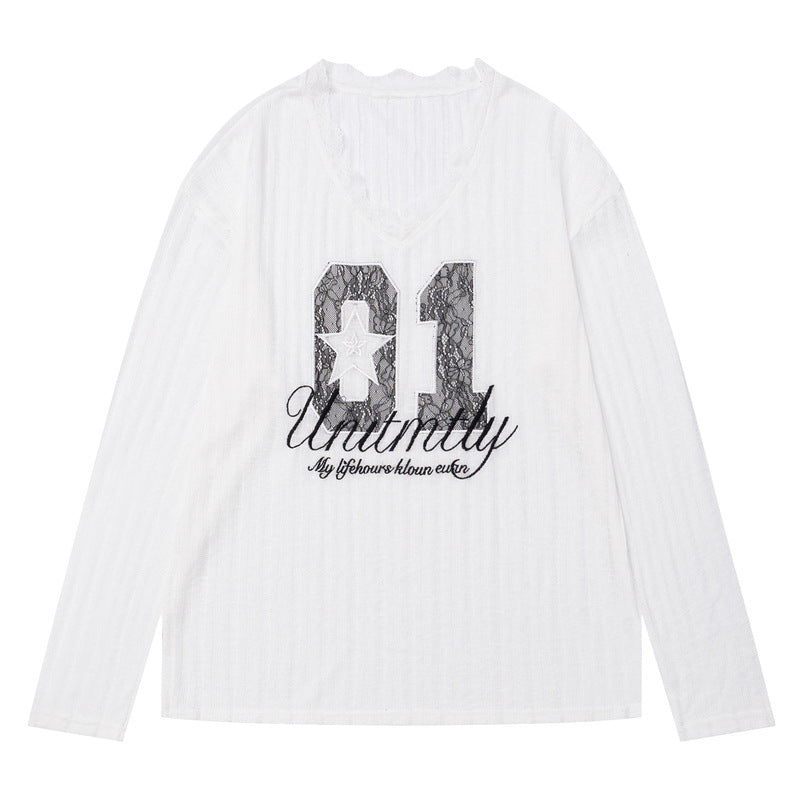 Lace Stitched Knitted Sporty Blouse - MADXMARX