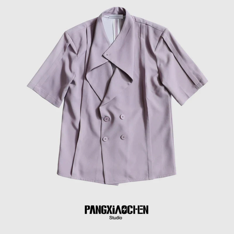 Asymmetrical Double-Breasted Short Sleeve Shirt