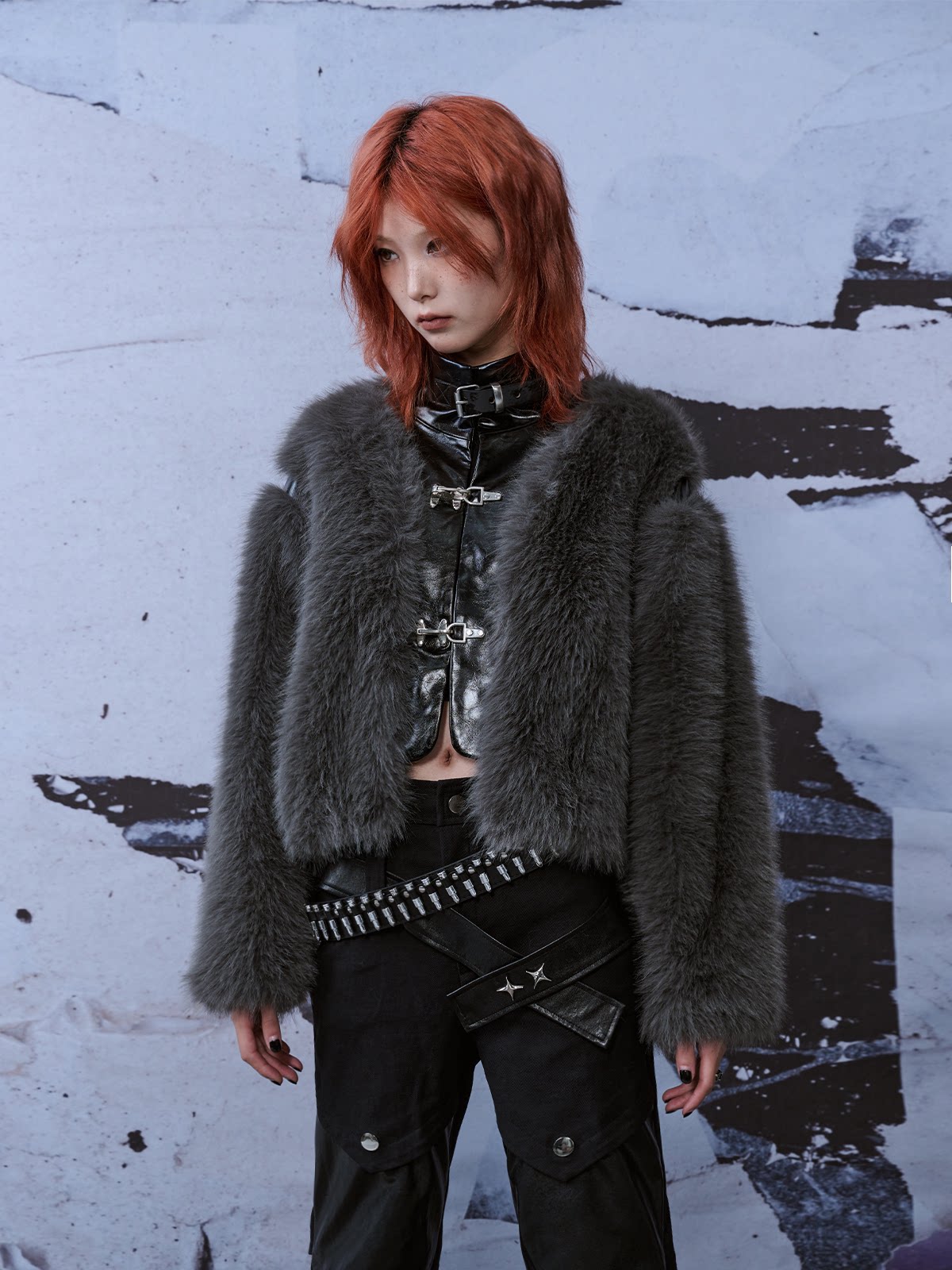Patchwork Fuzzy Short Fur Jacket