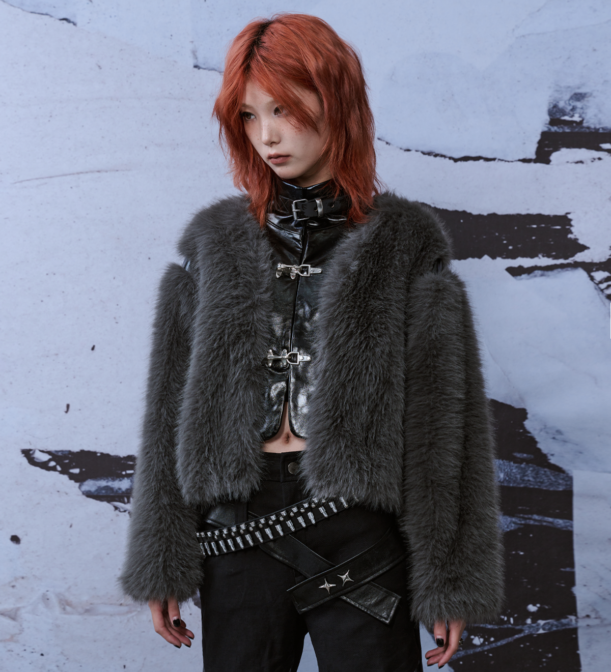 Patchwork Fuzzy Short Fur Jacket