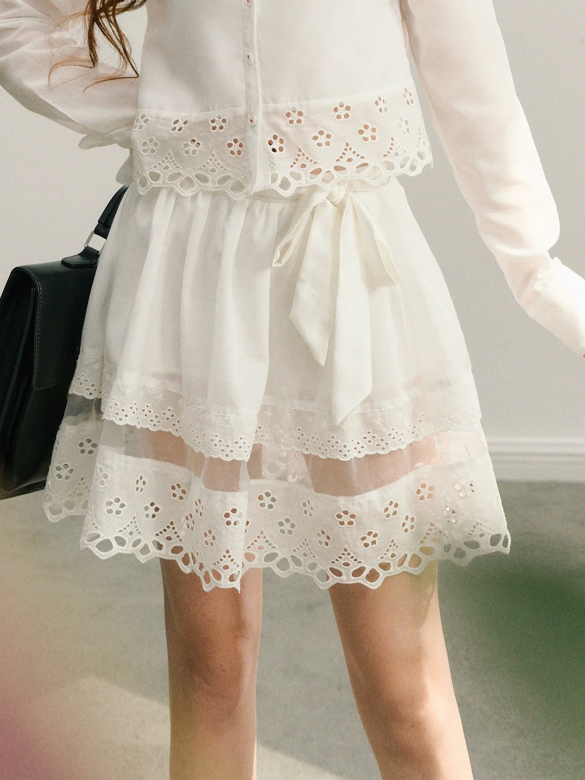 Lace Long Sleeve Shirt & Lace Short Skirt Setup