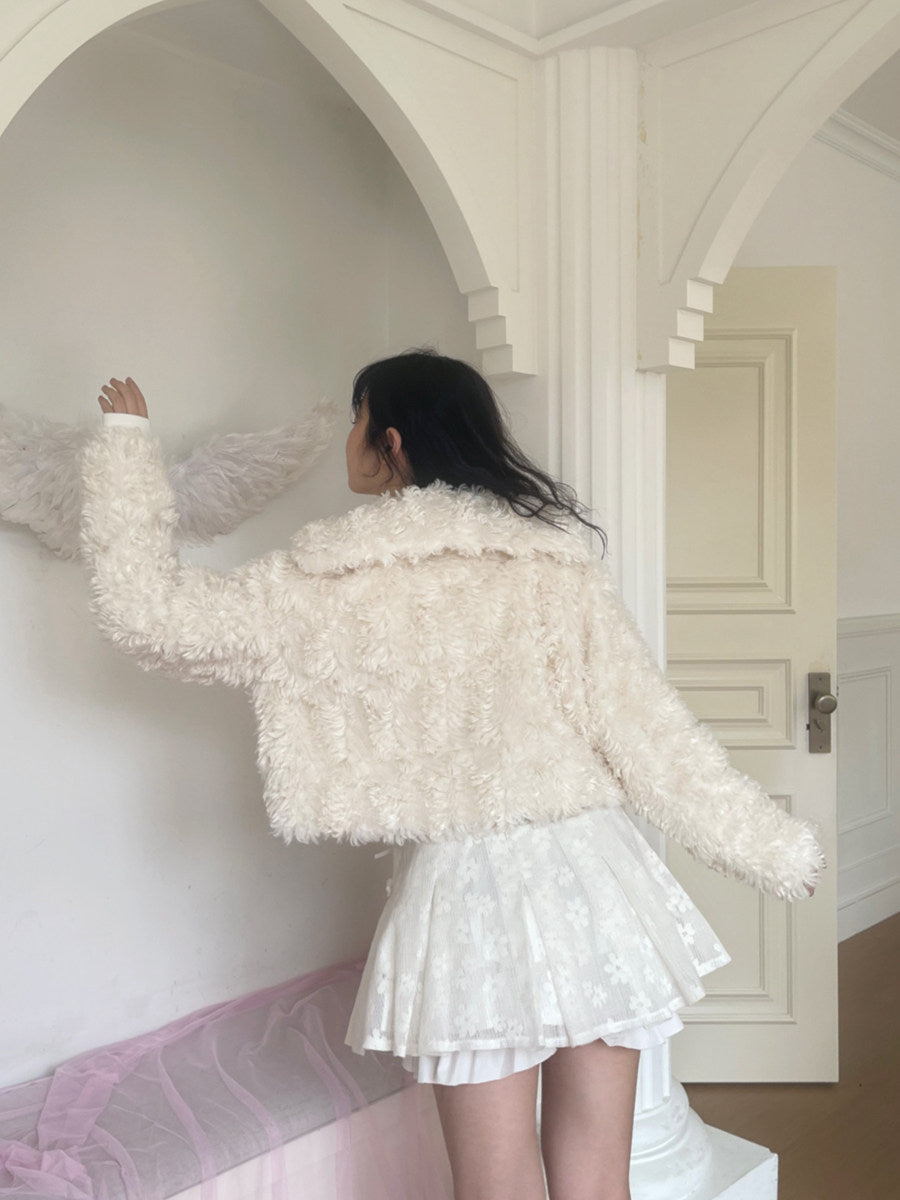 Fake Fur Bow Tie Plush Jacket