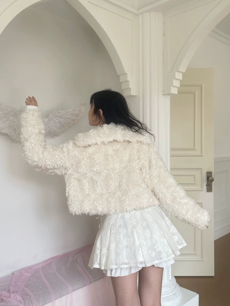Fake Fur Bow Tie Plush Jacket