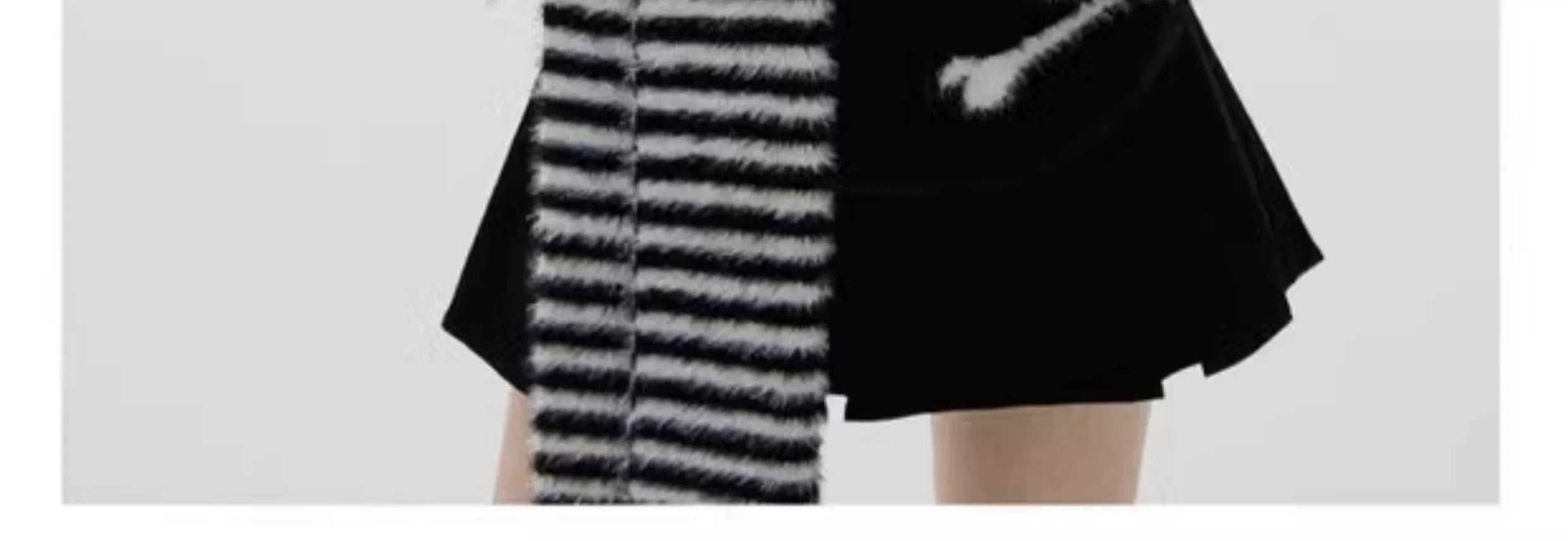 Mohair Skull Pattern Oversize V-Neck Knit Cardigan & Striped Scarf
