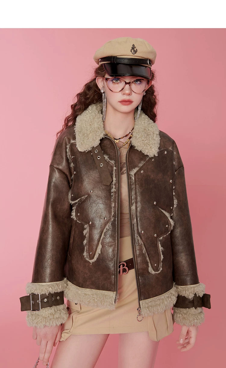 Fake Shearling Thick PU Leather Jacket