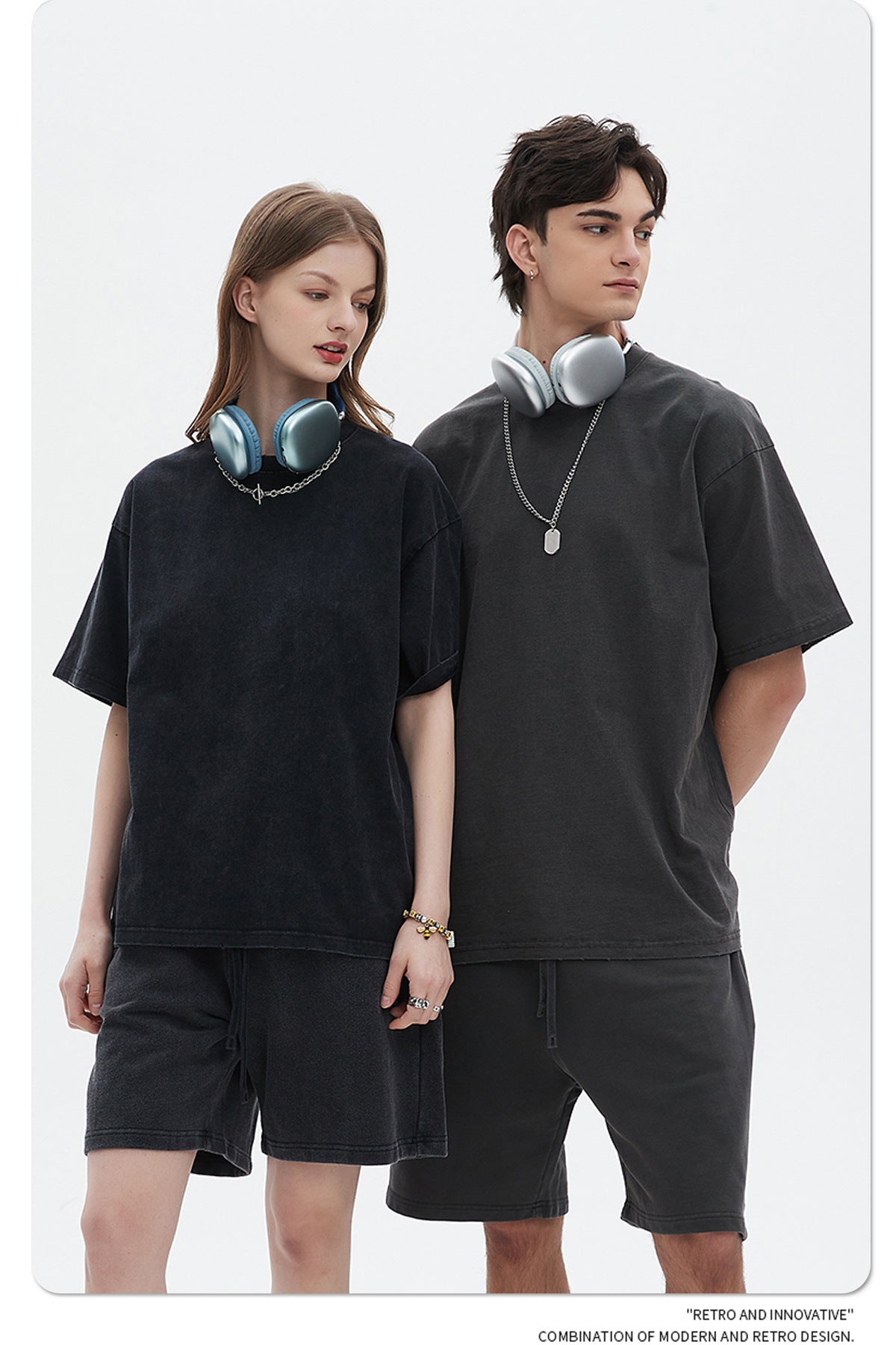 Washed Dyed Oversize Damage Short-sleeve T-shirt & Short Sweatpants Setup