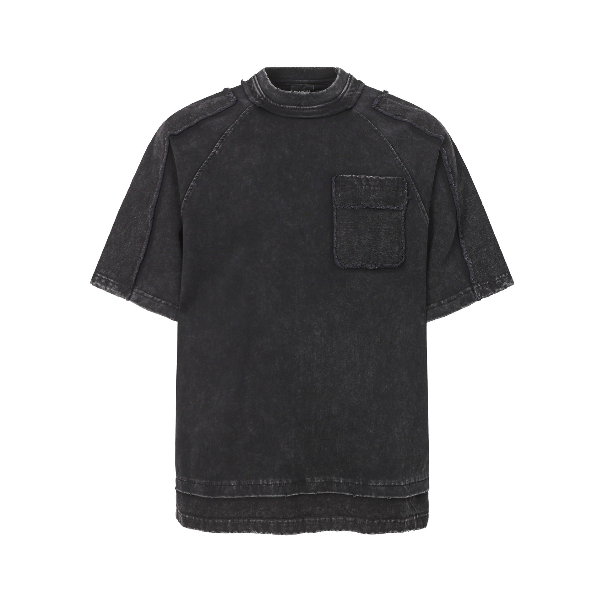 Washed Mock Neck Pocket Short Sleeve T-Shirt