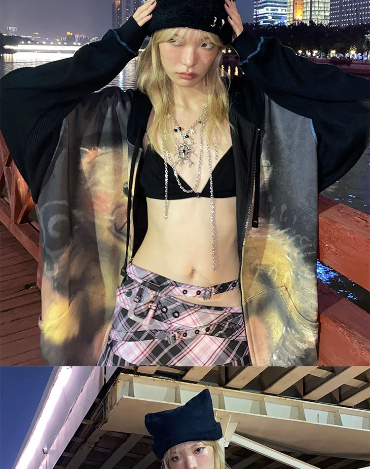 Sudadera con capucha y cremallera con estampado de oso