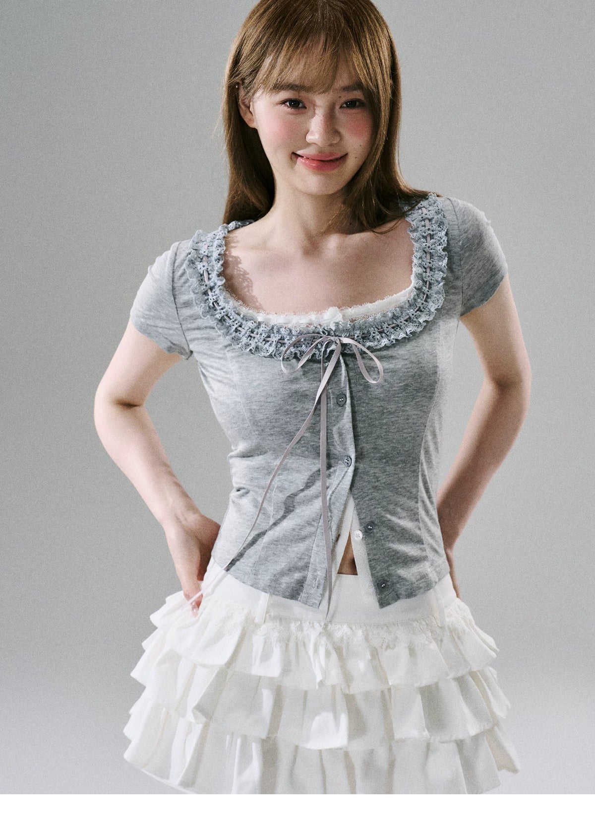 Sweet Girly Lace Ruffle Cargo Skirt