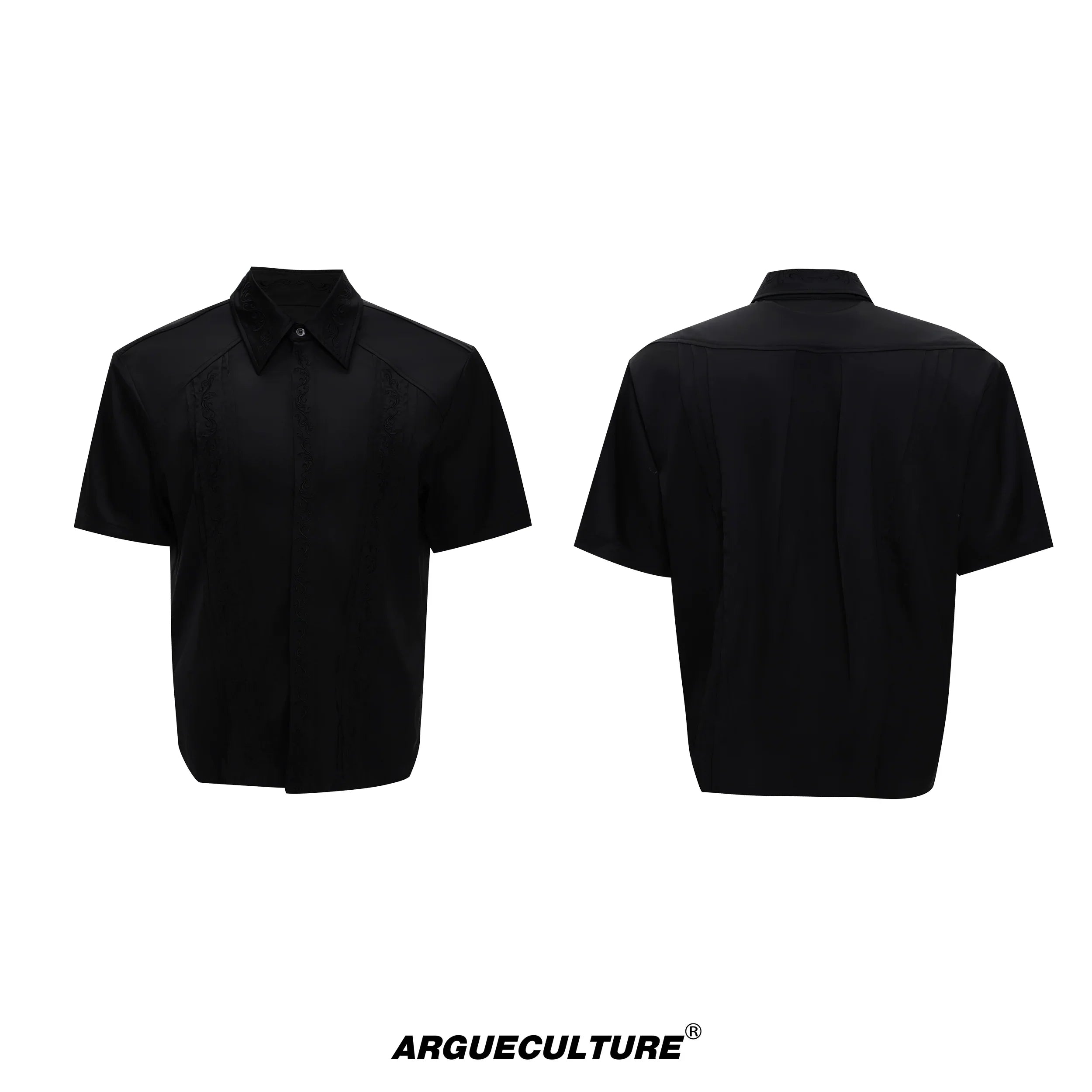 Embroidery Shoulder-Pad Short Sleeve Shirt