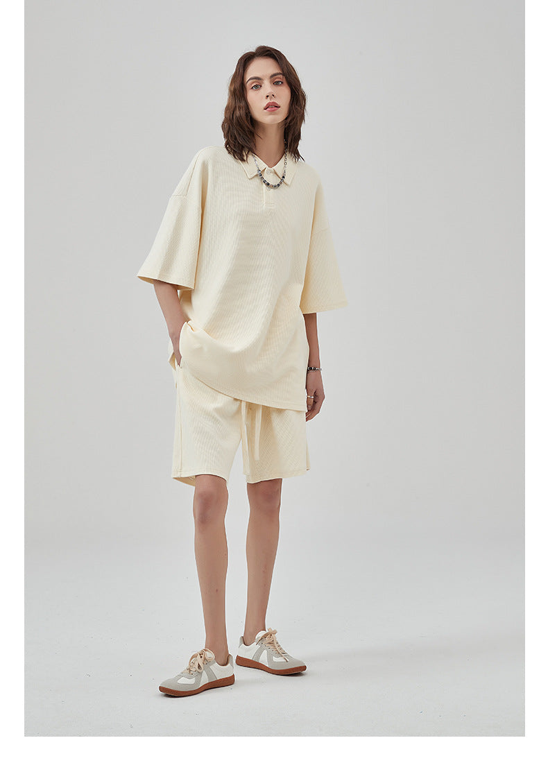 Oversize Waffle Polo Shirt & Waffle Shorts Setup