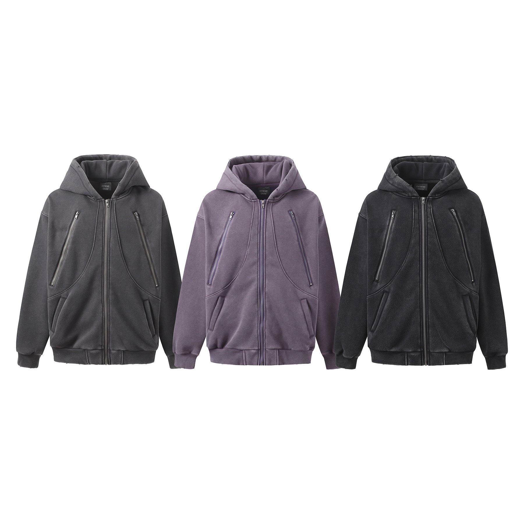 Washed Fleece Linning Zipper Hoodie