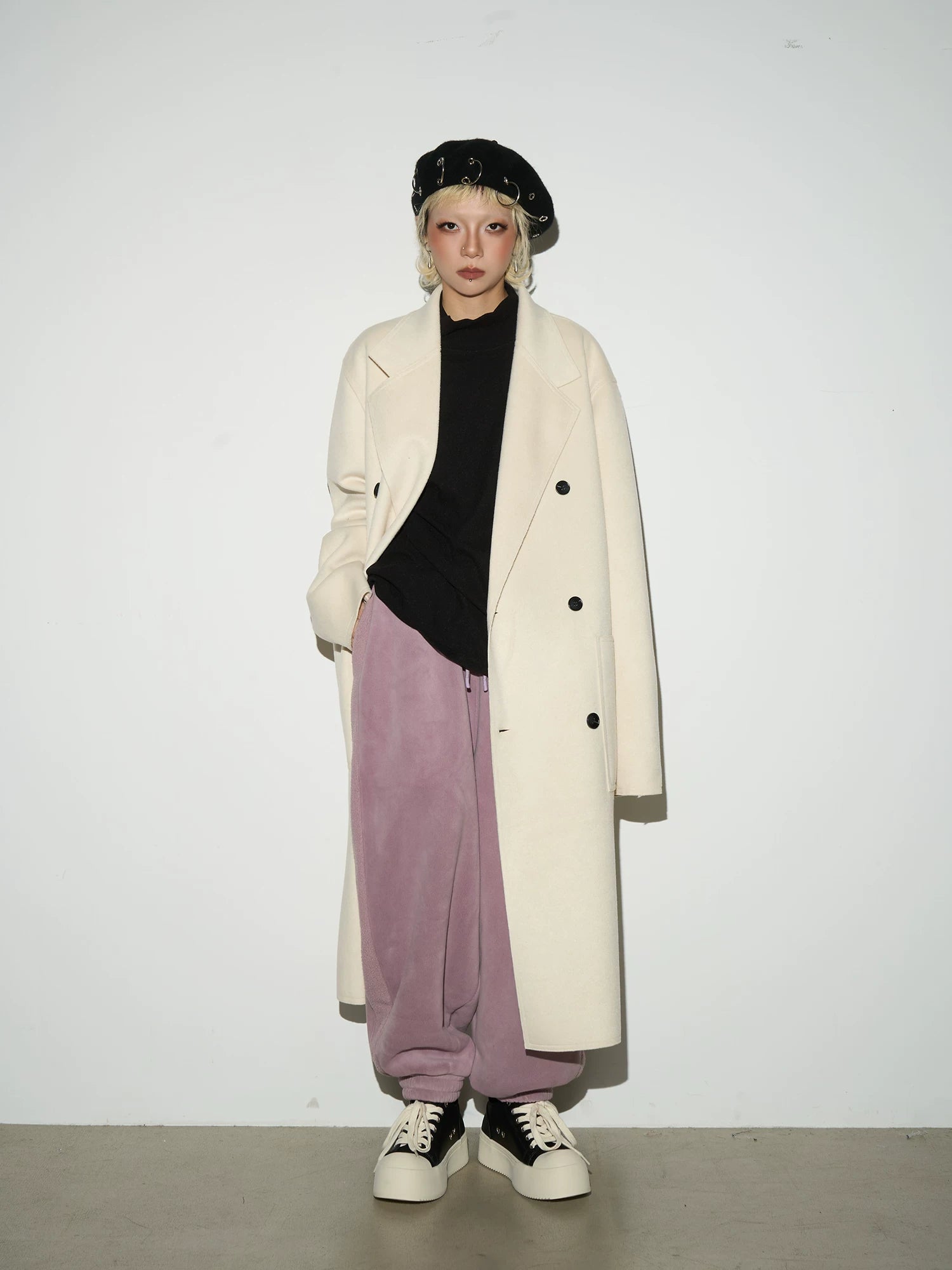 Double Breasted Belted Long Length Coat