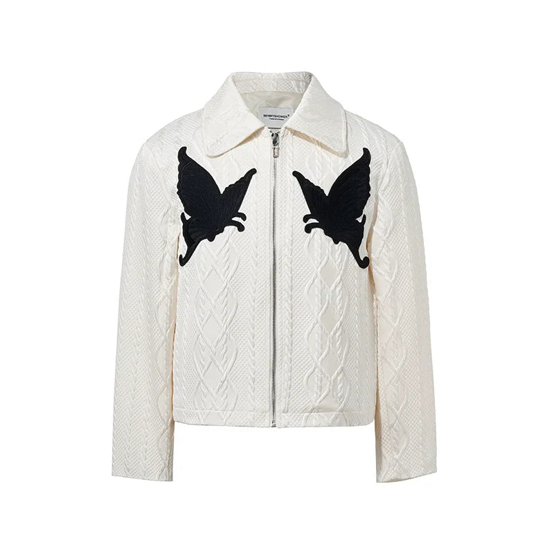 Butterfly Embroidery Jacquard Zipper Jacket