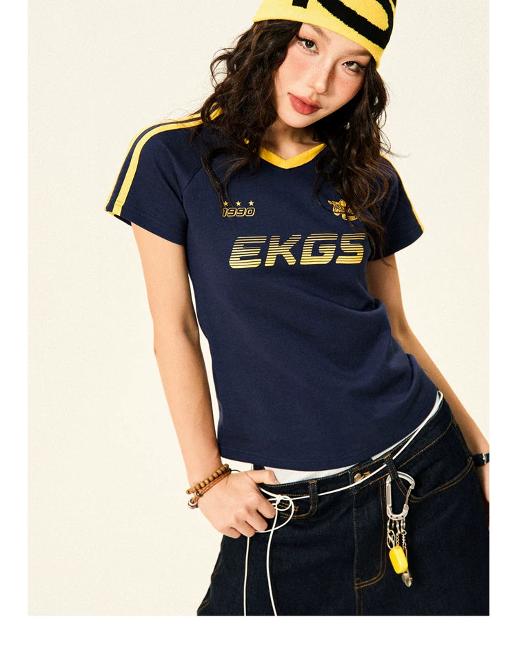 Stripe Letter Print Short Sleeve T-Shirt & Short Pants Setup