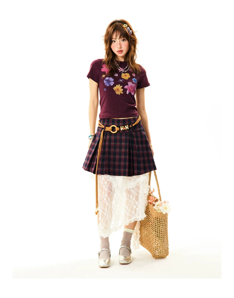 Flower Print Cropped Short Sleeve T-Shirt