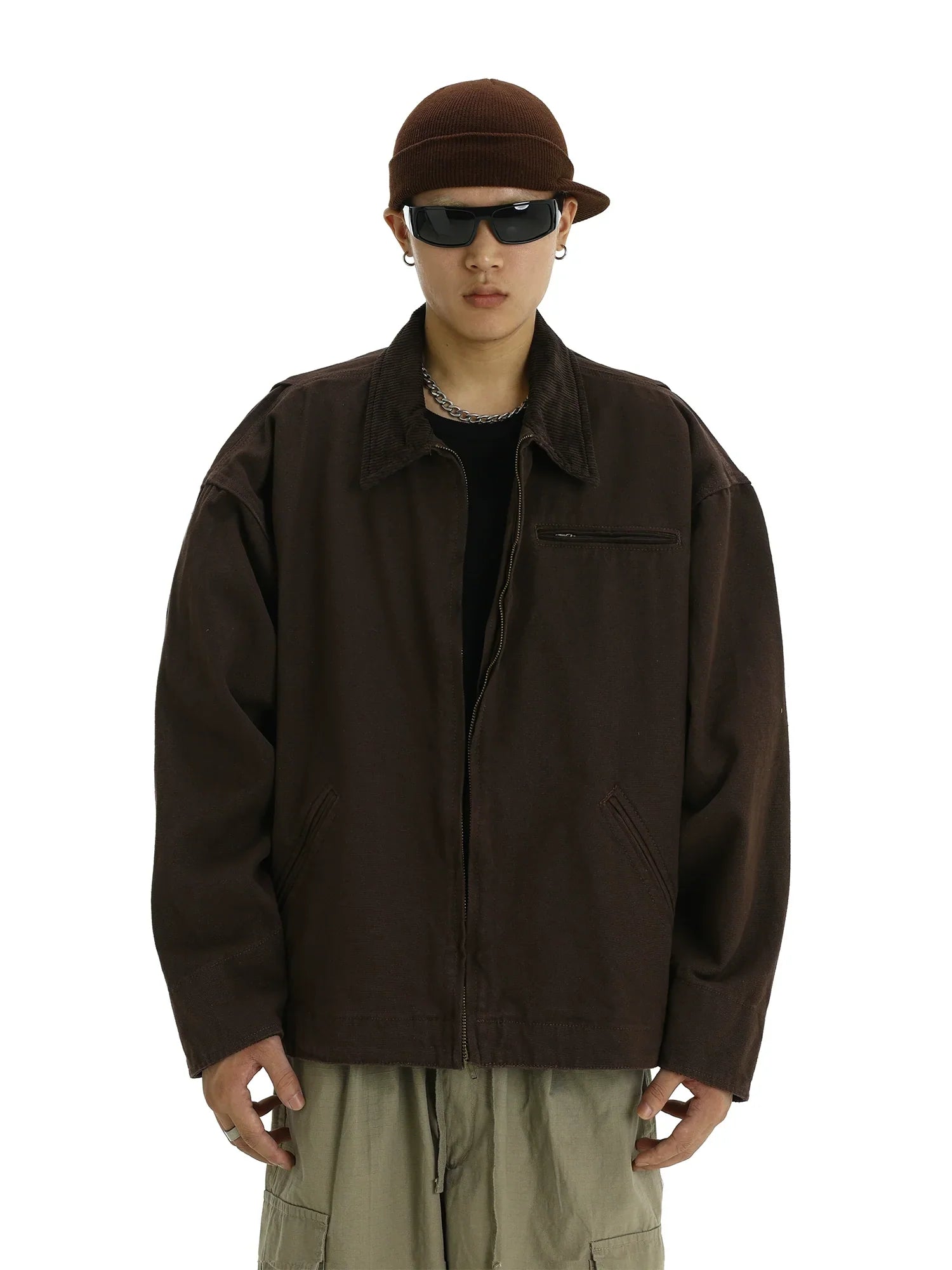 Washed Workwear Zipper Jacket