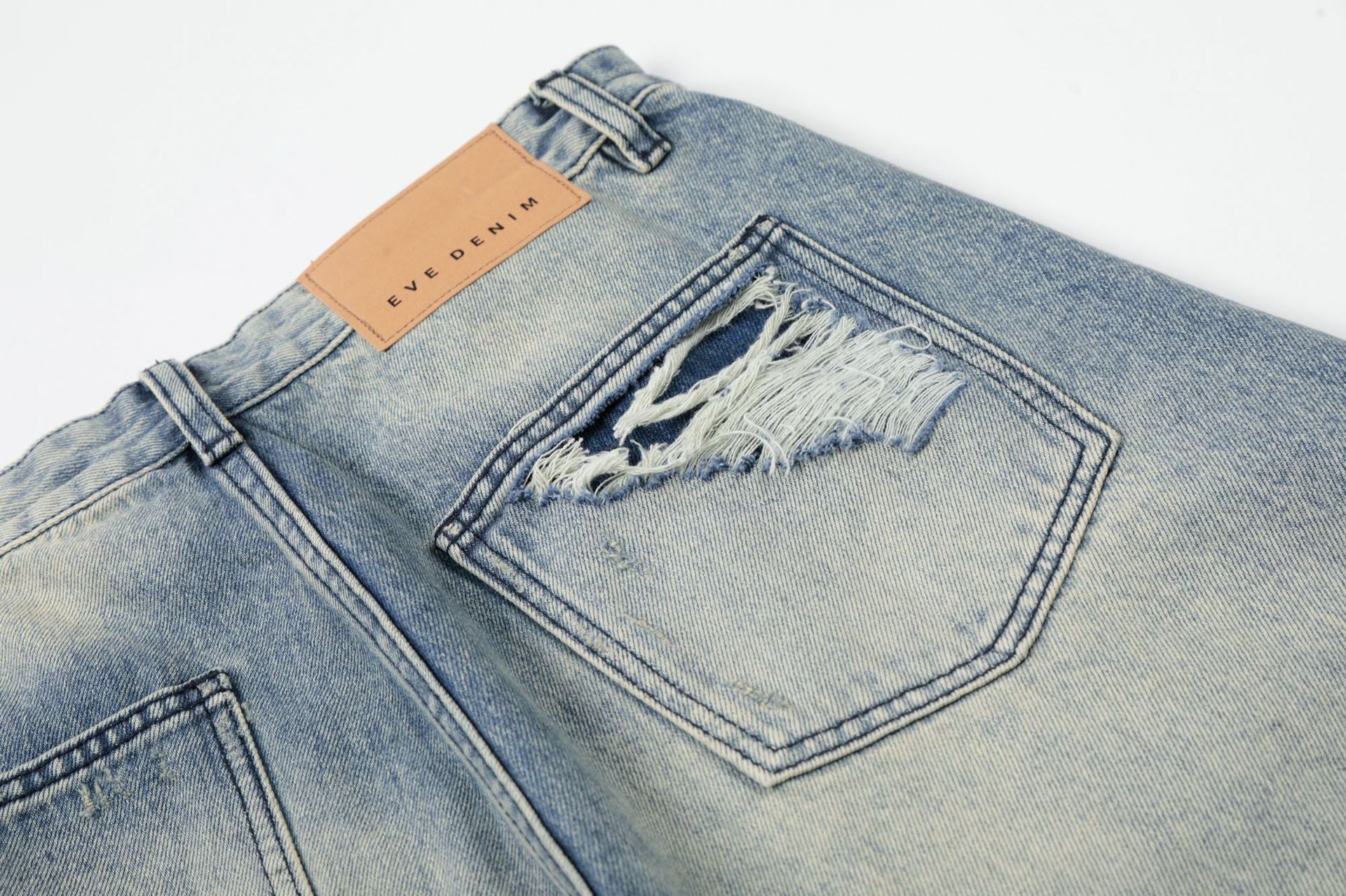 Washed Deconstruction Damage Wide Leg Denim Jeans