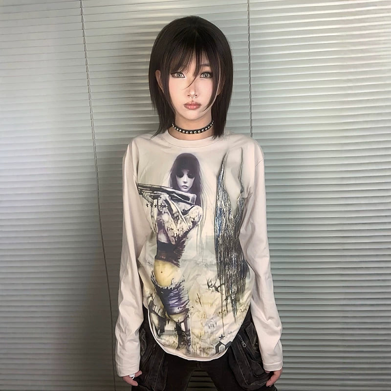 Japanese Anime Print Long Sleeve T-Shirt